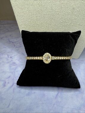 Gold Crystal Halo Bangle Bracelet - NWOT